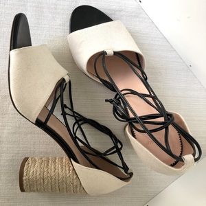 JCrew raffia and linen heel, size 10